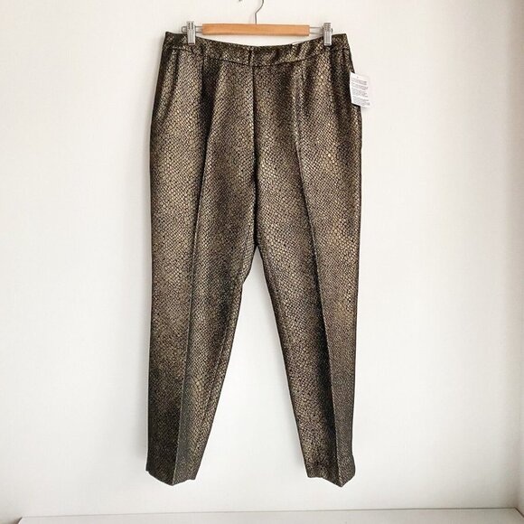 NWT  Anne Klein Metallic Gold Snakeskin Straight Leg Trausers 8 - Picture 2 of 8